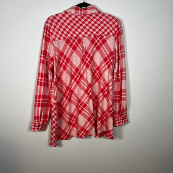 Soft Surroundings Paramour Tunic Top L Plaid‎ Button Down Long Sleeve Red Ivory - Picture 6 of 7